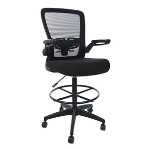 Office Chairs USA Mesh Task Stool with Flip Arm, Black Frame, 3/4 Front View