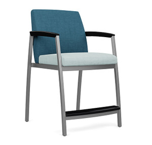 SitOnIt Kindl Guest in Criss Cross Vinyl Ocean Back and Rain Seat, Silver Metallic Frame and Black Armcaps, 3/4 Front View