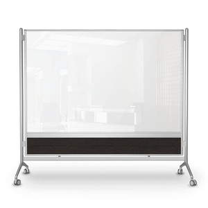 MooreCo D.O.C. Mobile Glass Room Divider with Graphite Nebula Laminate Kickplate Color, Front View