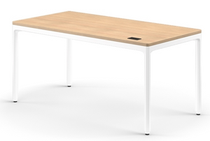Humanscale e-Float Quattro Sit-Stand Adjustable Height Table, Natural Rift Oak Worksurface, Cloud White Frame, 3/4 Front View