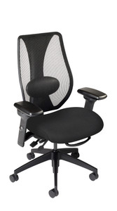 tCentric Hybrid Mesh Back Task Chair with Black Frame, Upholstered in Open House Onyx, 3/4 Front View