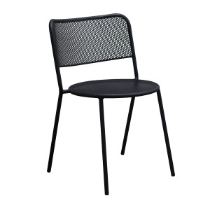 Eurostyle Nansen Outdoor Stacking Side Chair, Carton of 2, Black Finish, 3/4 Front View
