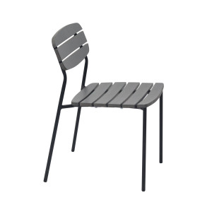 Eurostyle Kalmar Outdoor Stacking Side Chair, Carton of 2, Dark Grey, 3/4 Front View 
