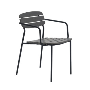 Eurostyle Kalmar Outdoor Stacking Armchair, Carton of 2, Dark Grey, 3/4 Front View 