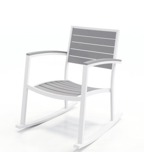 Eveleen Aluminum Frame Rocker, Grey Polypropylene Seat and Back, White Frame, 3/4 Front View