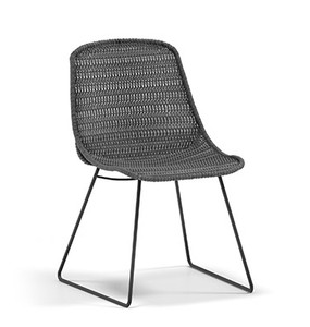Homecrest Casper Outdoor Armless Dining Chair, Nightfall Powder-coat Finish with Graphite Woven Fabric, 3/4 Front View