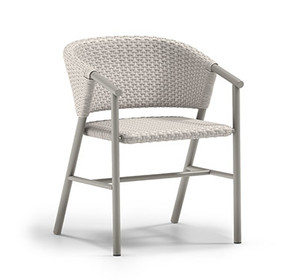 Homecrest Capri Outdoor Dining Armchair, Fog Powder-coat Finish with Shell Woven Fabric, 3/4 Front View
