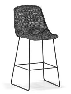 Homecrest Casper Outdoor Armless Bar Stool, Nightfall Powder-coat Finish with Graphite Woven Fabric, 3/4 Front View