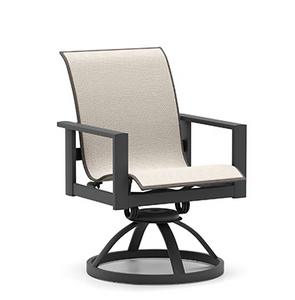 Homecrest Elements Outdoor Low Back Swivel Rocker, Sandbar Sling Fabric, Umber Frame Finish, 3/4 Front View