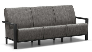 Homecrest Elements Air Outdoor Chat Sofa, Agate Sensation Sling Fabric, Umber Frame Finish, 3/4 Front View