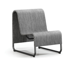 Homecrest Infiniti Air Outdoor Armless Chat Chair, Sensation Sling Fabric in Zinc, Carbon Frame Finish, 3/4 Front View