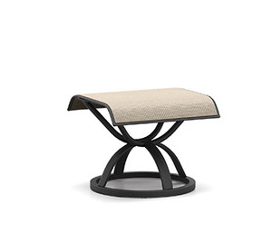 Homecrest Kashton Outdoor Ottoman, Sandbar Sling Fabric, Umber Frame Finish, 3/4 Front View