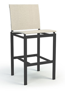 Homecrest Allure Outdoor Armless Bar Stool, Sandbar Sling Fabric, Umber Frame Finish, 3/4 Front View