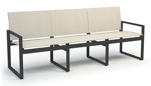 Homecrest Allure Outdoor Sofa, Sandbar Sling Fabric, Umber Frame Finish, 3/4 Front View