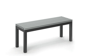 Homecrest Eden All-Weather Dining Bench, Light Grey HDPE Tabletop, Carbon Frame Finish, 3/4 Front View