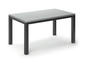 Homecrest Eden All-Weather Dining Table, Light Grey HDPE Tabletop, Carbon Frame Finish, 3/4 Front View