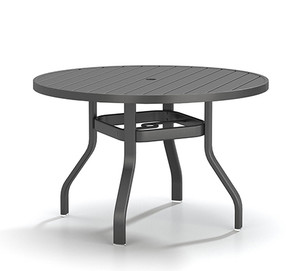 Homecrest Latitude All-Weather Round Dining Table, Storm Finish, 3/4 Front View with Optional Umbrella Hole
