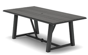 Homecrest Medley All-Weather Rectangular Dining Table, Coastal Grey HDPE Tabletop, Carbon Frame Finish, Optional Umbrella Hole, 3/4 Front View