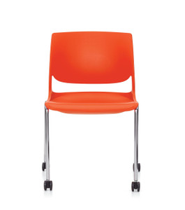 Global Rebound Stack Chair with Casters / 2 Pack, Scarlett Poly Shell, Chrome Frame, Front View