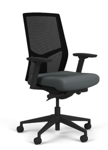 Element S6 Mesh Task Chair, Element Charcoal Seat Fabric, Height Adjustable Arm, 3/4 Front View
