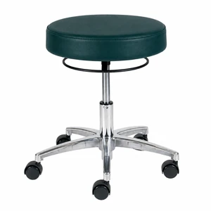 OM Seating Vinyl Exam Room Stool, Seat Vinyl: Deep Teal Healthcare Vinyl, 50mm Safety Soft Casters, Circle ring height adjuster, Pneumatic lift - seat height 15.5" - 20.5", Chrome base