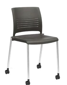 KI Strive 4 Legged Stacker with Casters Quickship, Flannel Shell and Silver Legs, 3/4 Front View
