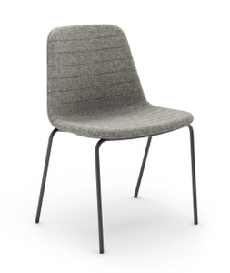 Element Bree Metal 4 Leg Stacker with Fully Upholstered Shell, Felt Gray Upholstery, Black Leg Finish, 3/4 Front View