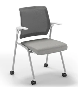 Element Flex Nesting Chair, Gray Mesh, Silver Frame, White Back and Arms, Shadow Gray Upholstery, 3/4 Front View