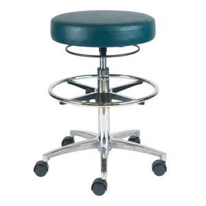OM Seating Vinyl Exam Room Lab Stool w/ 18" Chrome Footring, Seat Vinyl: Illusion Penn, 50mm Safety Soft Casters, Circle ring height adjuster, 8" Pneumatic lift - seat height 18.5" - 26.5", Chrome base