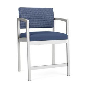 Lesro Lenox Steel Frame Oversize Hip Chair, Huron Scooner Back Upholstery, Silvertex Sapphire Seat Upholstery, Silver Frame Finish, 3/4 Front View