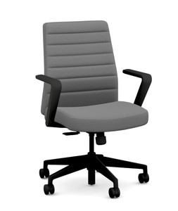 Hon Cofi Managerial Mid Back in Centurion Frost Upholstery with Black Arms and Base, 3/4 Front View