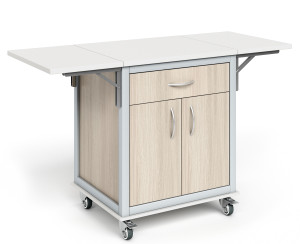 LifeFlo Mobile Medical Delivery Cart, Kingswood Walnut Laminate, 3/4 Front Opened View