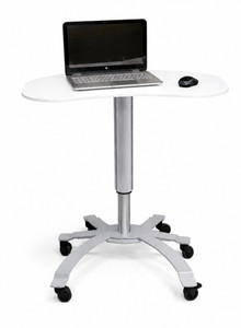 LifeFlo Mobile Laptop Workstation, AcryMed Antimicrobial Solid Surface Top,  Silver Base, Front View (Laptop not included) 