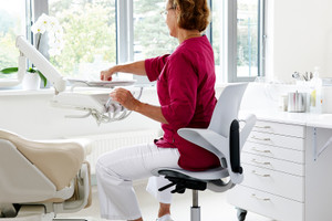 HAG Capisco Puls Partially Upholstered Saddle Stool is perfect for labs and medical environments