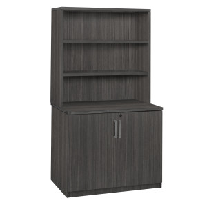 Regency Amber Laminate Storage Cabinet with Hutch, Ash Grey, 3/4 Front View