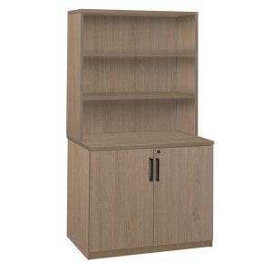 Regency Amber Laminate Storage Cabinet with Hutch, Noble Oak, 3/4 Front View