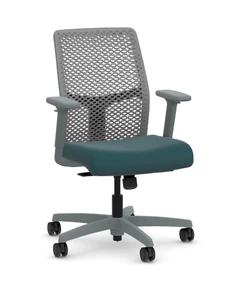 HON Ignition Low Back Task 2.0 with ReActiv Back in Titanium, Frame/Base in Titanium, No Lumbar, Titanium All Surface Casters, Height/Width Adjustable Arms, Synchro-Tilt Mechanism, Seat: Dark Teal Healthcare Vinyl