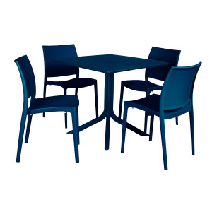 Regency Valencia Stacking Chairs and Bistro Table Bundle, Coastal Blue