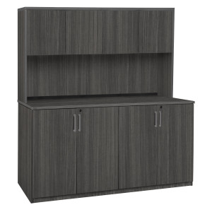 Regency Amber Conference Laminate Buffet Cabinet with Hutch, Ash Grey, 3/4 Front View