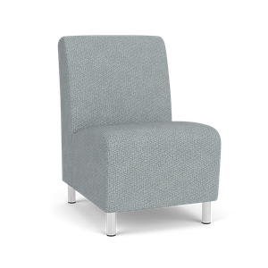 Lesro Ravenna Armless Guest Chair, Blueprint Fog Back and Seat Upholstery, Brushed Steel Leg Finish, 3/4 Front View