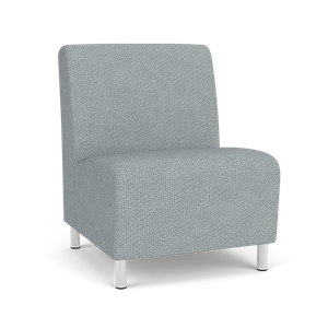 Lesro Ravenna Oversize Armless Guest Chair, Blueprint Fog Back and Seat Upholstery, Brushed Steel Leg Finish, 3/4 Front View