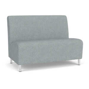 Lesro Ravenna Armless Loveseat, Blueprint Fog Back and Seat Upholstery, Brushed Steel Leg Finish, 3/4 Front View