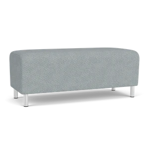 Lesro Ravenna Loveseat Bench, Blueprint Fog Upholstery, Brushed Silver Leg Finish, 3/4 Front View