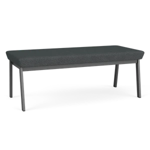 Lesro Opal Steel Two Seat Bench, Blueprint Jet Seat Upholstery, Charcoal Frame, 3/4 Front View