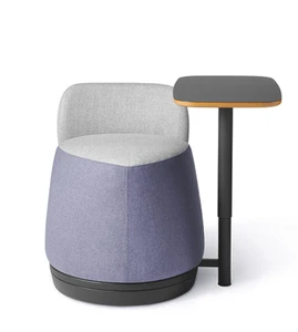 OM Seating Plot Twist Pouf Stool with Backrest, Glide Base, Optional Rectangular Tablet, Front View