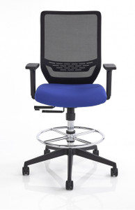 Dauphin to-Sync Stool, Armless with Blue Ray Seat, Black Base and Footrest, Front View Dauphin to-Sync Stool, Armless with Blue Ray Seat, Black Base and Footrest, Front View