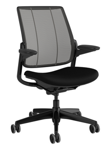 Humanscale Diffrient Quick Ship Smart Chair in Corde4 Black Seat and Black Monofilament Back, Black frame