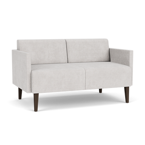Lesro Luxe Heavy Duty Loveseat, Milano Stitch Stone Upholstery, Mocha Wood Leg Finish, 3/4 Front View