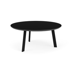 Lesro Luxe Conversational Table, Black Steel Leg Finish, Black Laminate Top, 3/4 Front View