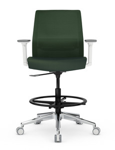 AMQ Zilo White Frame Stool, Peacock Mesh Back, White Frame and Polished Base with Black Footring, Front View